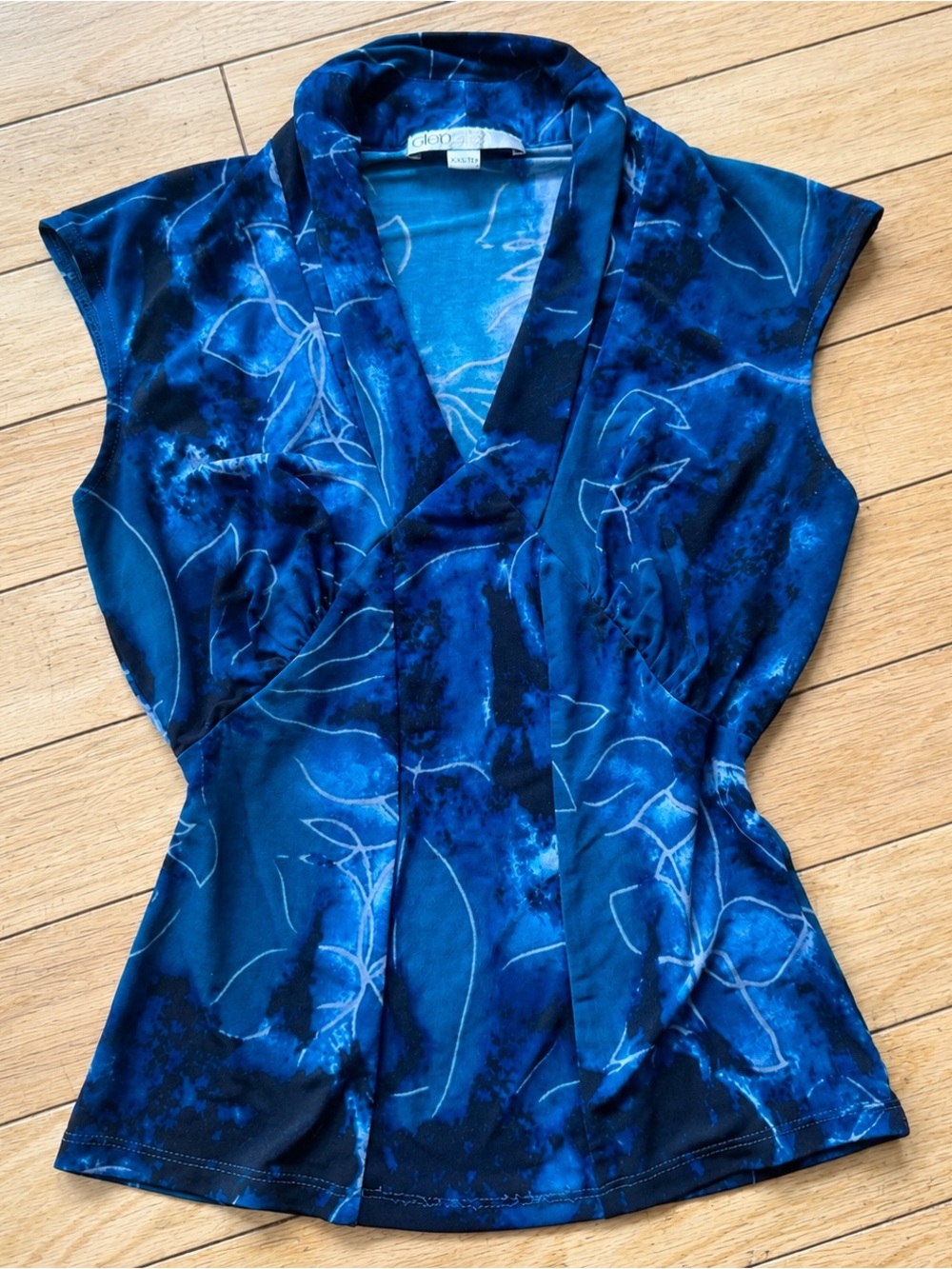 Vintage Blue Abstract Floral Ruched Y2K Going Out Top XS/S